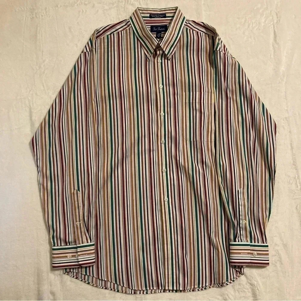 "PAUL FREDRICK Sport Dress Shirt Men's XL Button Down Striped Colorful